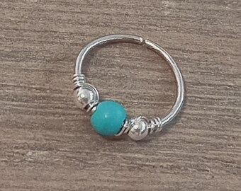 Nose ring hoop ,Sterling silver nose hoop, nose ring with beads, Nose piercing jewelry, Tiny nose ring, Thin nose hoop, Nostril jewelry