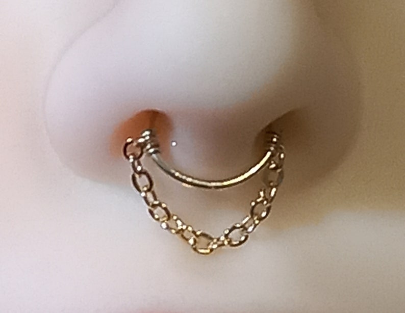 Fake septum , Faux septum for non pierced nose. Sterling silver fake septum with chain. image 7
