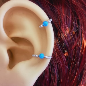 Blue opal earring hoop, Hoop for conch piercing, Cartilage earring hoop, Helix earring Tragus piercing, Rook piercing, Daith piercing, Snug