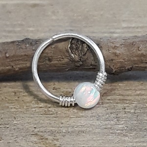 Hoop piercing with opal, Sterling silver/14k gold filled hoop earring, Cartilage, Tragus, Earlube, Helix, Forward helix, Rook earring, Daith