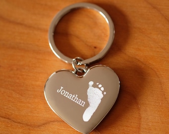 Porte-clés Cœur Brillant, Cœur, Naissance, Baptême, Empreinte de Main, Empreinte de Pied, Cadeau de Naissance, Cadeau Unique, Fête des Mères, Fête des Pères