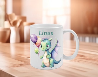 Keramik Tasse Drache personalisiert, Wunschname, Keramiktasse, Kindertasse, Kinderbecher, Tasse personalisiert, Dragon, Fabelwesen 08