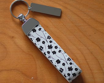 Porte-clés personnalisé en similicuir avec motif floral et fleurs de cerisier, gravure personnalisée - bijou de sac - cadeau pour la fête des mères