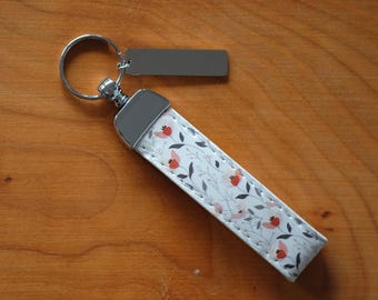 Porte-clés personnalisé en similicuir avec motif floral et fleurs de cerisier, gravure personnalisée - bijou de sac - cadeau pour la fête des mères