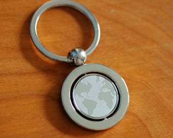 Porte-clés monde/carte du monde/terre/continent/voyage/porte-bonheur/pendentif/avec gravure/personnalisé/idée cadeau/vacances