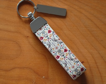 Porte-clés personnalisé en similicuir avec motif floral et fleurs de cerisier, gravure personnalisée - bijou de sac - cadeau pour la fête des mères