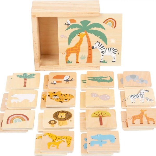 Memory Spiel 28 Teilig mit Name personalisiert Memo aus Holz Tiere Kinderspielzeug Holzspielzeug ab 3 Jahren Geschenkidee Kind