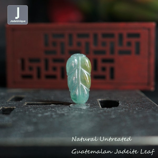 Colgante de hoja de jadeíta para collar / Jadeíta guatemalteca tallada a mano / Jade natural sin tratar grado A