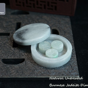 Jadeite Dim Sum Miniature - Hand Carved Burmese Jadeite Mooncakes and Steamer, Natural Untreated Grade A Jade (Certified)