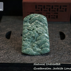 Timberly Hill - Guatemalan Jadeite Landscape Pendant for Necklace, Certified Grade A Jade, Natural Untreated Jade Scenery