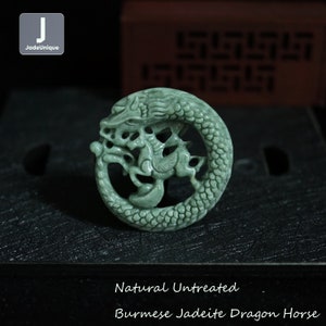 Jadeite Dragon Horse Pendant for Necklace | Hand Carved Burmese Jadeite | Natural Untreated Grade A Jade (Certified)