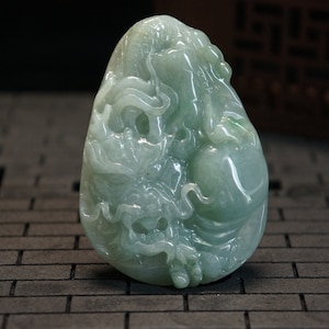 Eternal Dragon - Hand Carved Jadeite Pendant - Certified Burmese Jadeite Pendant for Necklace, Natural Untreated Grade A Jade