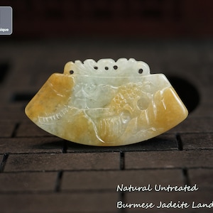 Mini Jadeite Landscape Pendant -  Hand Carved Burmese Jadeite for Necklace, Natural Untreated Grade A Jade