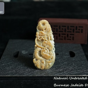 Jadeite Dragon Pendant - Hand Carved Burmese Jadeite Pendant for Necklace, Certified Natural Untreated Grade A Jade