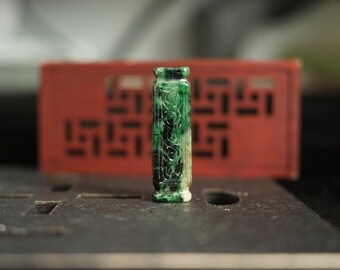Jadeit-Quadratprismenperle | Jade-Ruyi-Röhre | Feicui-Rechtecksäule | Handgeschnitzter guatemaltekischer Jadeit | Natürlicher, unbehandelter Jade der Güteklasse A