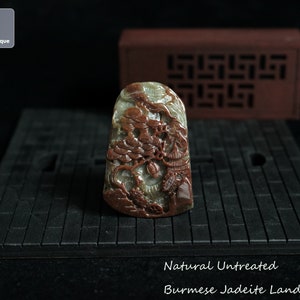 Tranquil Garden - Hand Carved Landscape Pendant for Necklace, Certified Burmese Jadeite, Natural Untreated Grade A Jade