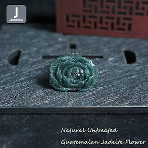 Beautiful Flower Jadeite Pendant for Necklace - Hand Carved Guatemalan Jadeite, Natural Untreated Grade A Jade (Certified)