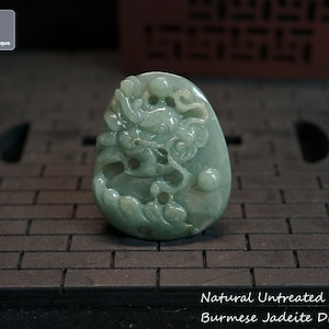 Jadeite Dragon Pendant - Hand Carved Burmese Jadeite Pendant for Necklace, Natural Untreated Grade A Jade