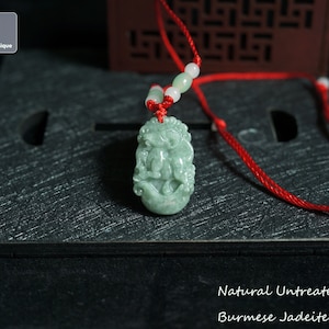 Jadeite Goat Pendant with String Necklace - Hand Carved Burmese Jadeite Pendant, Natural Untreated Grade A Jade