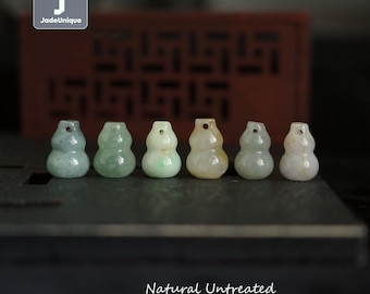 Genuine Jadeite Gourd Pendant for Necklace, Hand Carved Burmese Jadeite, Natural Untreated Grade A Jade