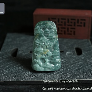 Serene Countryside - Jadeite Landscape Pendant for Necklace - Hand Carved Guatemalan Jadeite, Natural Untreated Grade A Jade (Certified)