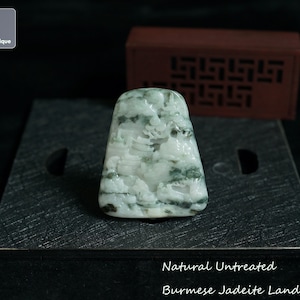 Hand Carved Landscape Pendant, Burmese Jadeite Pendant for Necklace, Natural Untreated Grade A Jade