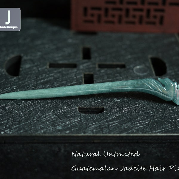 Pasador de pelo de jadeíta / Jadeíta guatemalteca tallada a mano / Jade natural sin tratar grado A (certificado)
