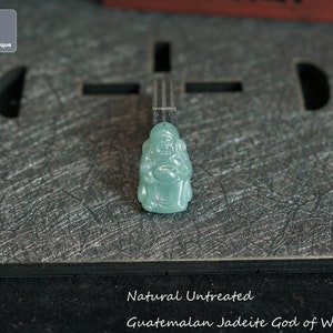 Jadeite God of Wealth Pendant for Necklace - Hand Carved Guatemalan Caishen Jadeite, Natural Untreated Grade A Jade