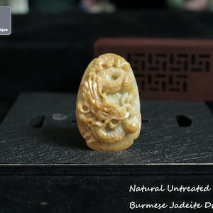 Jadeite Dragon Pendant - Hand Carved Burmese Jadeite Pendant for Necklace, Certified Natural Untreated Grade A Jade