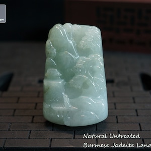 Long Awaited Love - Hand Carved Jadeite Landscape Pendant - Certified Burmese Jadeite Pendant for Necklace, Natural Untreated Grade A Jade