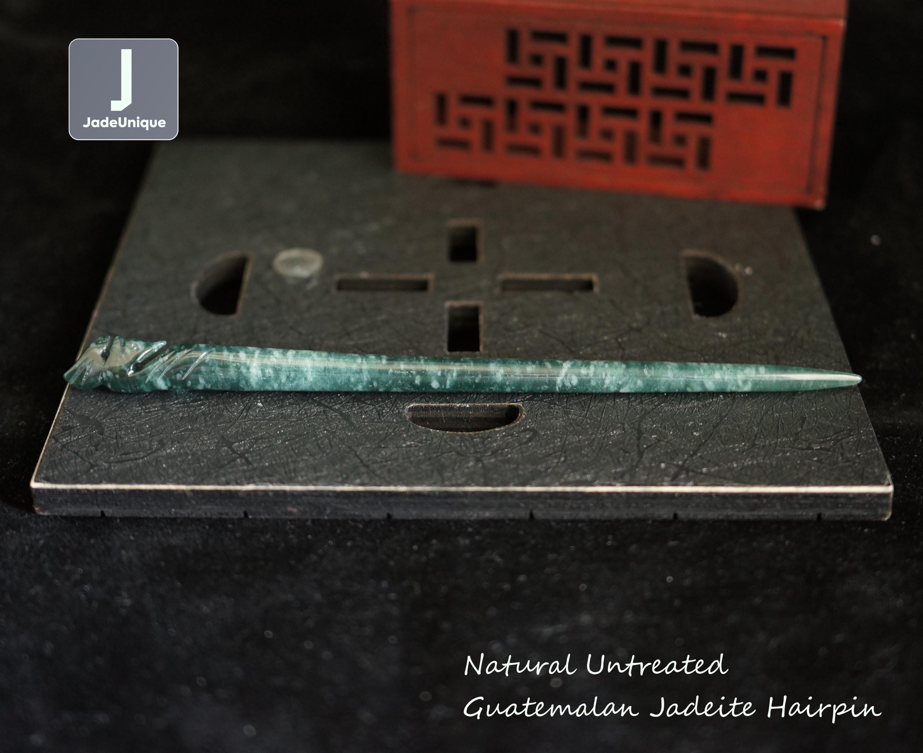 Jadeite Hair Pin | Hand Carved Guatemalan Jadeite | Natural Untreated Grade A Jade (Certified)