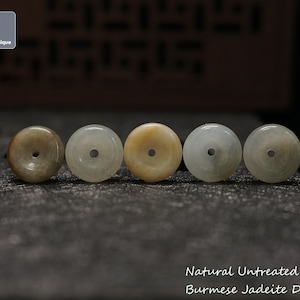 Jadeite Donut Bead for Bracelet/Necklace (Set of 5) - Hand Carved Burmese Jadeite, Natural Untreated Grade A Jade