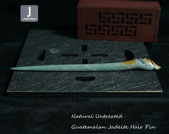 Jadeite Hair Pin - Hand Carved Guatemalan Jadeite, Natural Untreated Grade A Jade (Certified)