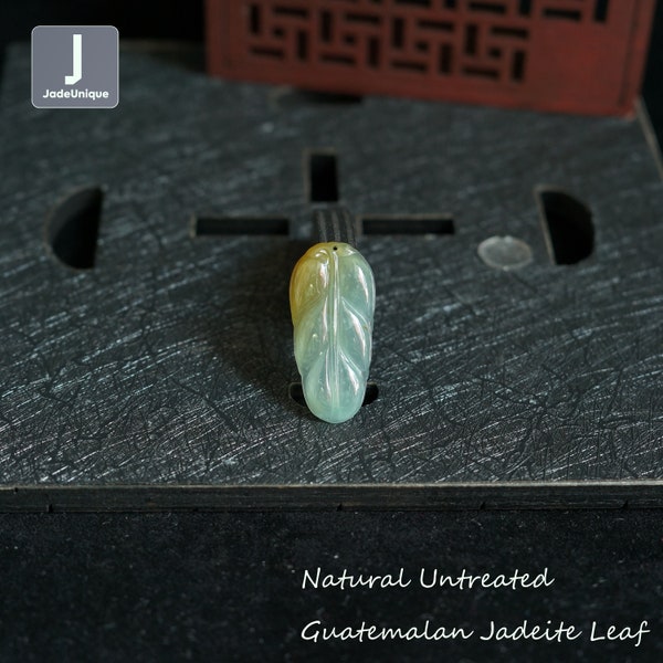 Colgante de hoja de jadeíta para collar - Jadeíta guatemalteca tallada a mano, jade natural de grado A sin tratar