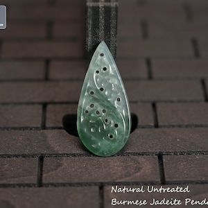 Vintage Patterned Jadeite Pendant for Necklace - Hand Carved Burmese Jadeite, Natural Untreated Grade A Jade