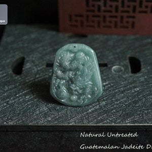 Dragon Jadeite Pendant for Necklace, Hand Carved Guatemalan Jadeite, Natural Untreated Grade A Jade (Certified)