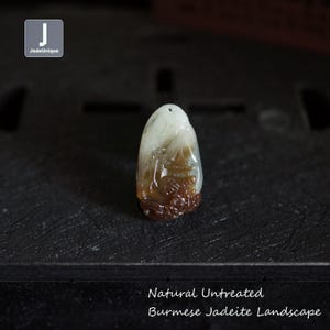 Mini Hand-Carved Landscape Jadeite Pendant for Necklace - Burmese Natural Scenery Pendant - Natural Untreated Grade A Jade (Certified)