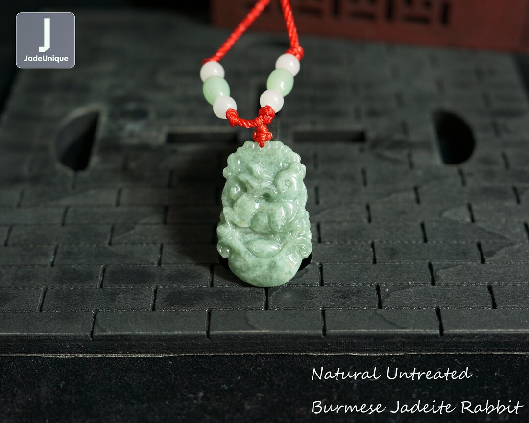 Jade Rabbit Charm Jadeite Rabbit With String Necklace - Hand Carved Burmese Jadeite ...
