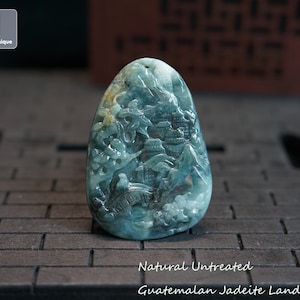 Hand Carved Landscape Pendant, Certified Guatemalan Jadeite Pendant for Necklace, Natural Untreated Grade A Jade