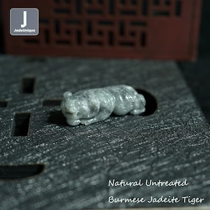 Jadeite Tiger Pendant for Necklace - Hand Carved Burmese Jadeite, Natural Untreated Grade A Jade (Certified)