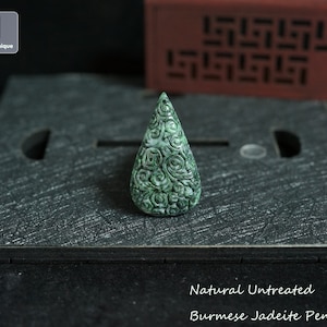 Vintage Patterned Jadeite Pendant for Necklace - Hand Carved Burmese Jadeite, Natural Untreated Grade A Jade