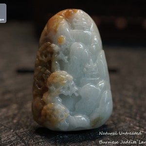 Scenery at Dusk Hand Carved Jadeite Landscape Pendant - Certified Burmese Jadeite Pendant for Necklace, Natural Untreated Grade A Jade