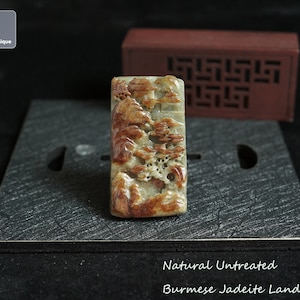 The Art of Garden - Hand Carved Landscape Jadeite Pendant for Necklace, Burmese Natural Scenery Grade A Jade