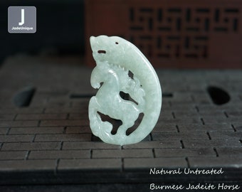 Horse Jadeite Pendant for Necklace - Hand Carved Burmese Jadeite, Natural Untreated Grade A Jade