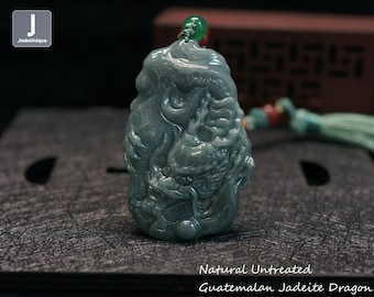 中国龍翡翠ペンダント、グリーン、天然グレードA翡翠、認定