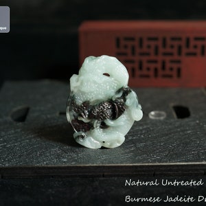 Jadeite Dragon Pendant - Hand Carved Burmese Jadeite Pendant for Necklace, Certified Natural Untreated Grade A Jade