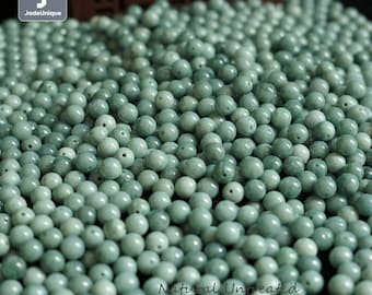 7.0mm Bluish Green Jadeite Beads for Necklace/Bracelet - Guatemalan Jadeite Round Beads, Natural Untreated Grade A Jade
