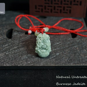Jadeite Horse with String Necklace - Hand Carved Burmese Jadeite Pendant, Natural Untreated Grade A Jade