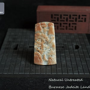 Peaceful Villa - Hand Carved Landscape Pendant for Necklace, Certified Burmese Jadeite, Natural Untreated Grade A Jade