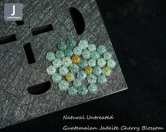 Jadeite Cherry Blossom Flower Beads for Bracelet, Hand Carved Guatemalan Jadeite, Natural Untreated Grade A Jade
